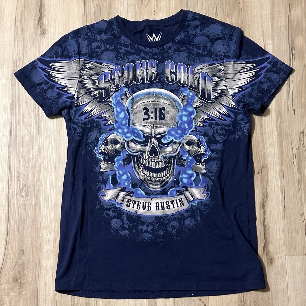 WWE Stone Cold Steve Austin 316 T-Shirt Mens Medium Blue Skull Wings Wrestling
